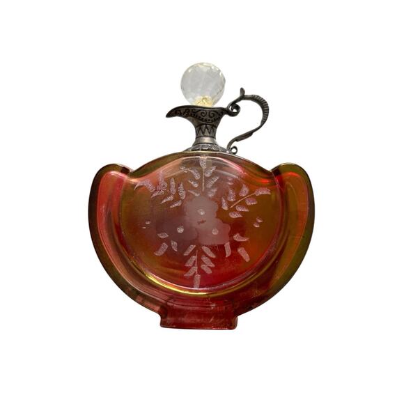 Cranberry Glass Cristallo E Argento Etched Italy Perfume Bottle Stopper Silver - Picture 11 of 11